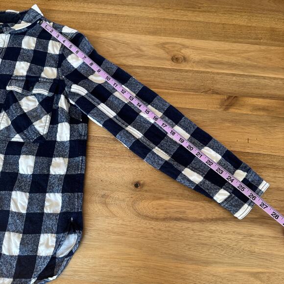 J Crew Plaid Flannel Half Zip Pullover Top Medium Buffalo Check Navy Blue White - Picture 12 of 14